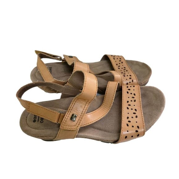 Earth Origins Kendra Khloe Leather Cork Wedge Sandals Amber Yellow Size 7M - Picture 2 of 9